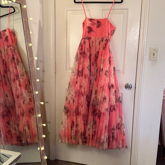 Hutch Costella Strapless Pleated Floral Tulle Midi Dress Anthropologie - Picture 8 of 13